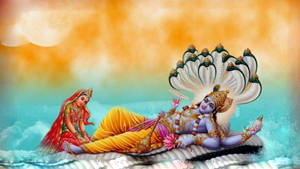Goddess Lakshmi With Vishnu And Shesha Hd Wallpaper