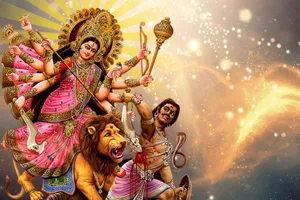Goddess Maa Sherawali With Mahishasura Wallpaper