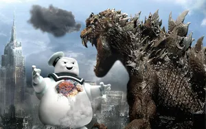 Godzilla Stay Puft Marshmallow Man Encounter Wallpaper