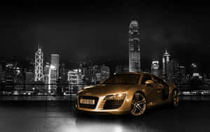Gold Cars In Bw Cityscape Wallpaper