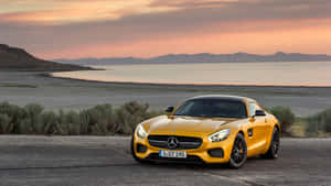 Gold Cars Mercedes Benz Sunset Wallpaper