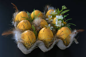 Golden Easter Eggs On Egg Tray Wallpaper