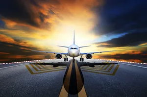 Google Flights Runway Sunset Digital Wallpaper