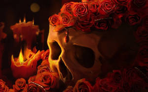 Goth Skeleton With Roses Wallpaper