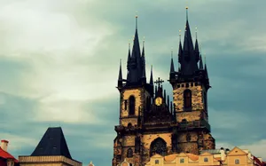 Gothic Church Towers In Prague Wallpaper