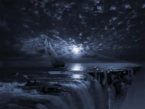 Gothic Computer Boat By Waterfall Wallpaper