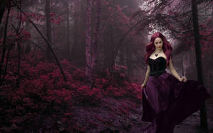 Gothic Girl In Purple Forest Wallpaper