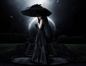 Gothic Girl With Black Umbrella Wallpaper