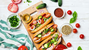 Gourmet Hot Dogs Preparation Wallpaper