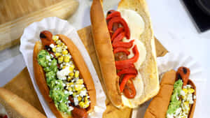 Gourmet Hot Dogs Variety Wallpaper