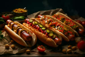 Gourmet Hot Dogs Variety Wallpaper