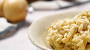 Gourmet Mushroom Risotto Serving Wallpaper