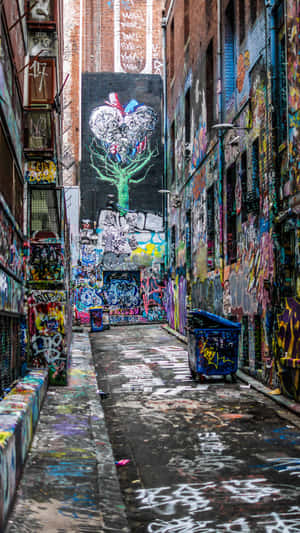 Graffiti Wall In A Narrow Passageway Wallpaper