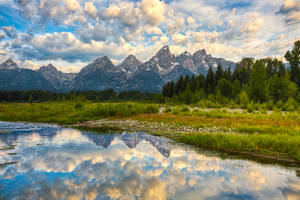 Grand Teton National Park Fluffy Clouds Wallpaper