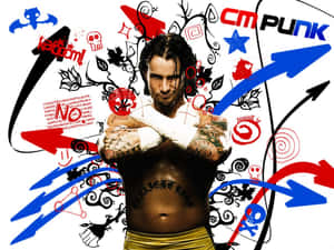 Graphic Artwork Of American Wrestler Cm Punk Wallpaper
