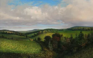 Grass Hill Landscape Painting Wallpaper