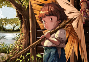 Grave Of The Fireflies Setsuko With Umbrella Wallpaper