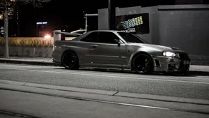 Gray Jdm Car At Sidewalk Wallpaper