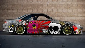 Gray Jdm Car With Cute Stickers Wallpaper