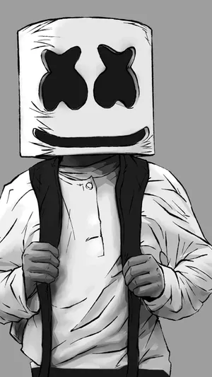 Grayscale Animated Marshmello Art Wallpaper