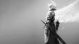 Grayscale Medieval Angel Knight Wallpaper