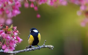 Great Tit Among Pink Blossoms.jpg Wallpaper