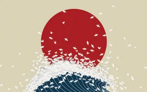 Great Wave With Red Sun Japanese Wallpaper