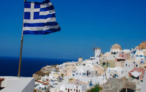 Greek Flag On Santorini Wallpaper