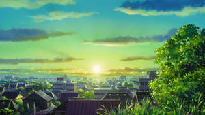 Green Anime Cityscape Wallpaper