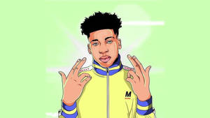 Green Backdrop Of Nle Choppa Cartoon Wallpaper