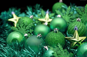 Green Christmas Balls With Stars Wallpaper