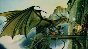 Green Dragon On Drawbridge Wallpaper