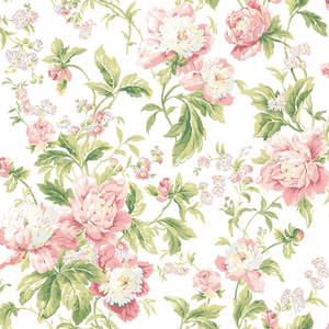 Green Floral Light Pink Wallpaper