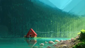 Green Forest Lake Graphic Wallpaper