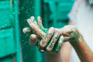 Green Glitters On Hand Wallpaper