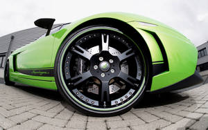 Green Lamborghini Wheel Fisheye View Wallpaper
