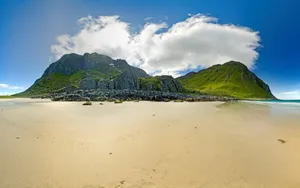 Green Rocky Mountain Beach Desktop Wallpaper