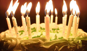 Green White Birthday Cake Candles Wallpaper