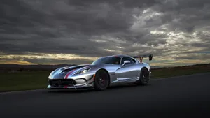 Grey Dodge Viper With A Spoiler Wallpaper
