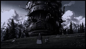 Greyscale Howl's Moving Castle Wallpaper