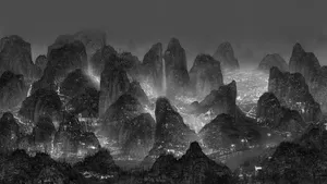 Greyscale Mountains Artwork Wallpaper