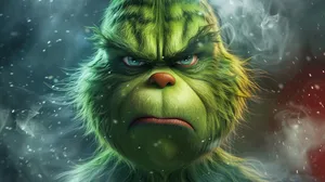 Grinch Face Closeup Snowy Background Wallpaper