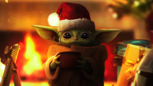 Grogu Getting Warm Star Wars Christmas Wallpaper