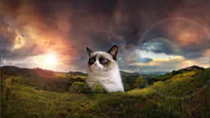 Grumpy Cat Soaks Up The Last Of The Summer Sun. Wallpaper