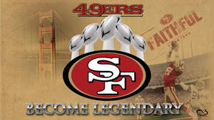 Grunge 49ers Poster With Five Trophies Wallpaper