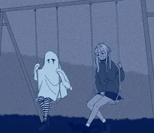 Grunge Anime Girl And Ghost On Swing Wallpaper