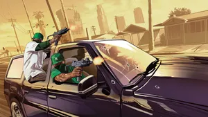 Gta Online With Guys Shooting Guns Wallpaper