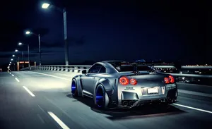 Gtr R35 Night Road Wallpaper