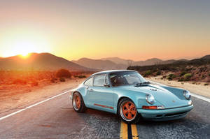 Gulf Blue Singer Porsche Wallpaper