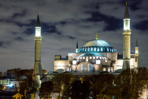 Hagia Sophia Lit-up At Night Wallpaper